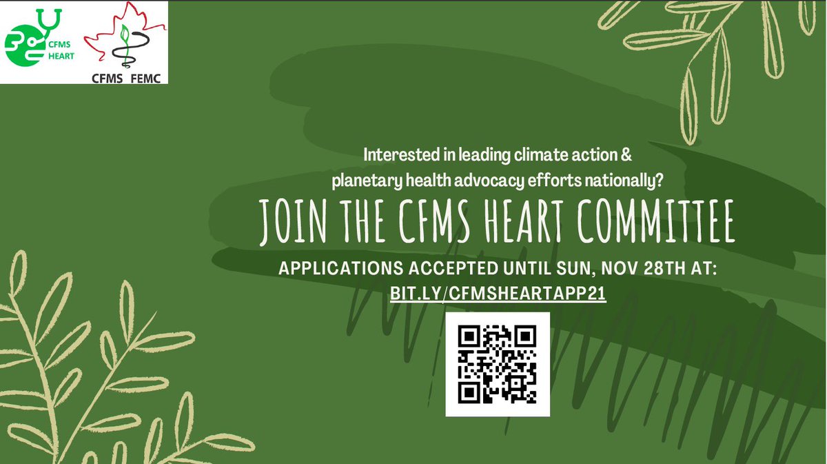 CFMS_HEART's tweet photo. Calling all π¨π¦medical students π£ Applications for the 2022 CFMS HEART Committee are officially open!! Take a leadership role in tackling the #climatecrisis Applications will be accepted until Nov 28th @ 11:59pm EST
Apply here! https://t.co/hjsd29blPZ
@CFMSFEMC https://t.co/1S3krm4HJl