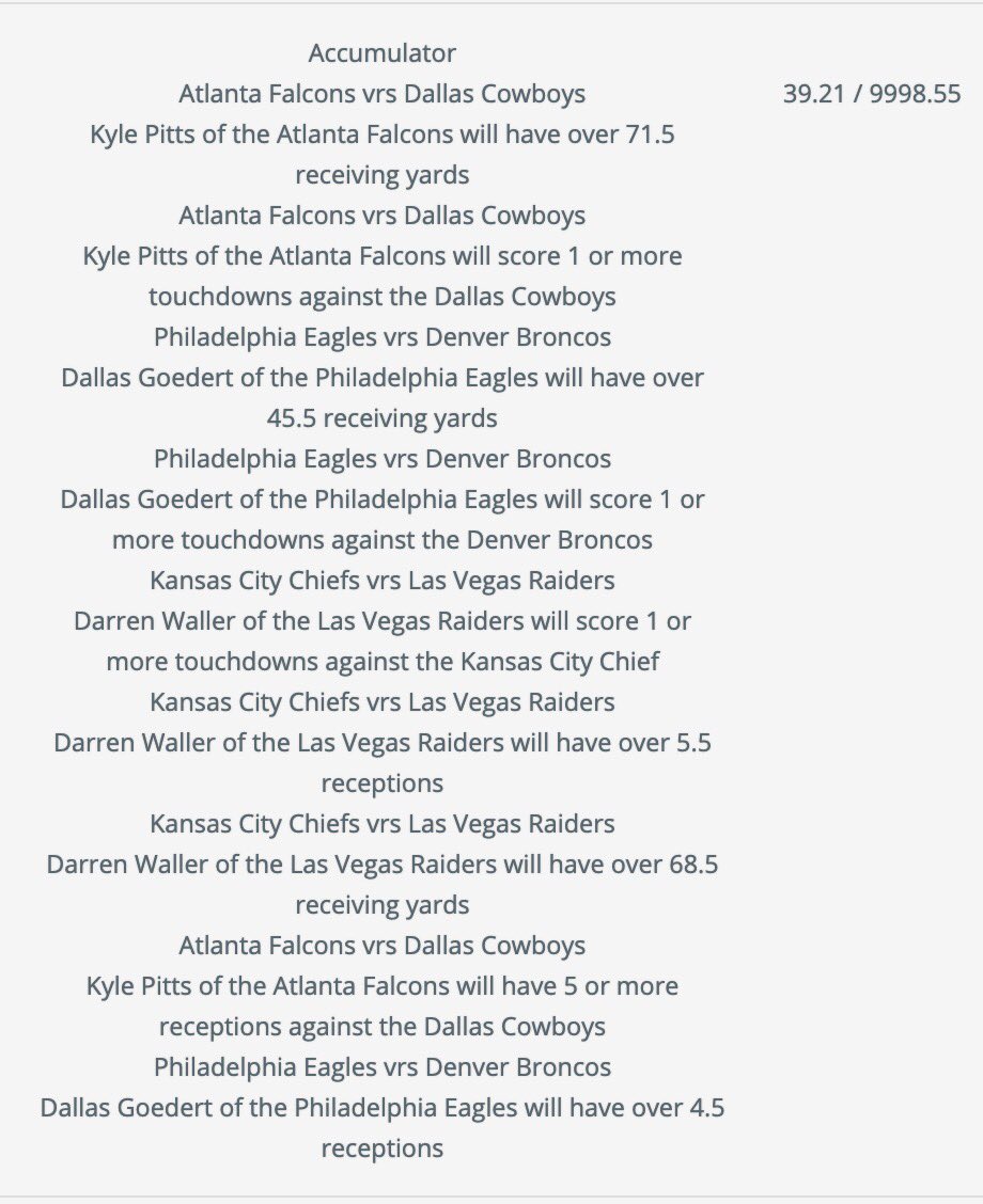 donkey_bets's tweet photo. The most Donkey of all Donkey parlay, the TE 9 legger

Please for the love of God don’t risk more than 0.05 units on this. 

If you wanted to be SMART place 0.02 units on this to win *5* units https://t.co/QNDAa383jG