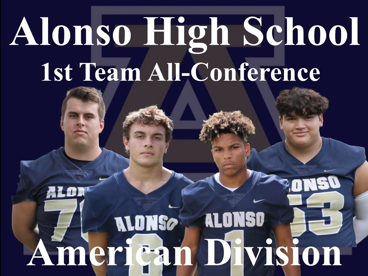 AlonsoRavensFB's tweet photo. The Alonso Football Program is excited and proud to announce that we had 7 Players selected to the 2021 Western Conference - American Division Team. @RhodenElijah @SurgeGarcia @ConnorWalters76 @gavinmhughes6 @CluteDaemian @HunterW1201 @FelixDiaz2003 https://t.co/W0fTTIdFie