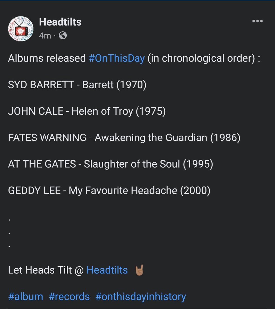 headtiltslive's tweet photo. #Albums released #OnThisDay 👇🏽 

#records #Rock #Metal #music #AlbumRelease #headtilts #History https://t.co/xlf0fGbX64