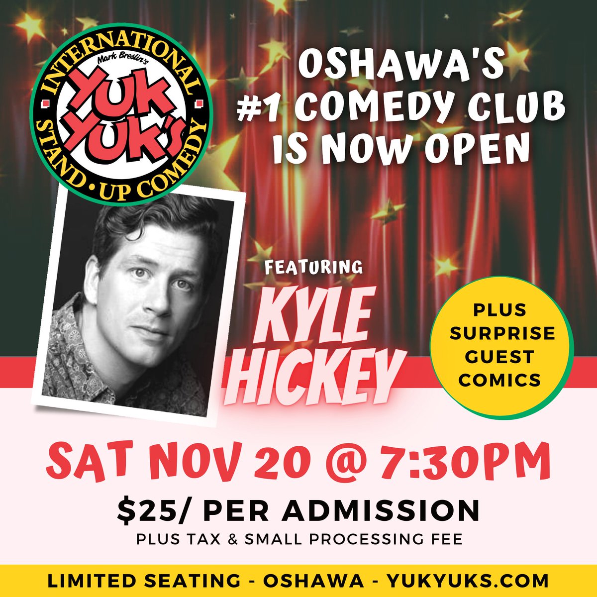Making appearances at the Boston Comedy Festival, CBC's Ha!ifax Comedy Festival and JFL42 in Toronto, Kyle Hickey is headlining THIS Saturday. Tickets now sold individually: YukYuks.com/Oshawa

#Oshawa #Durham #YukYuks #ComedyClub #Comedy #ToDoCanada