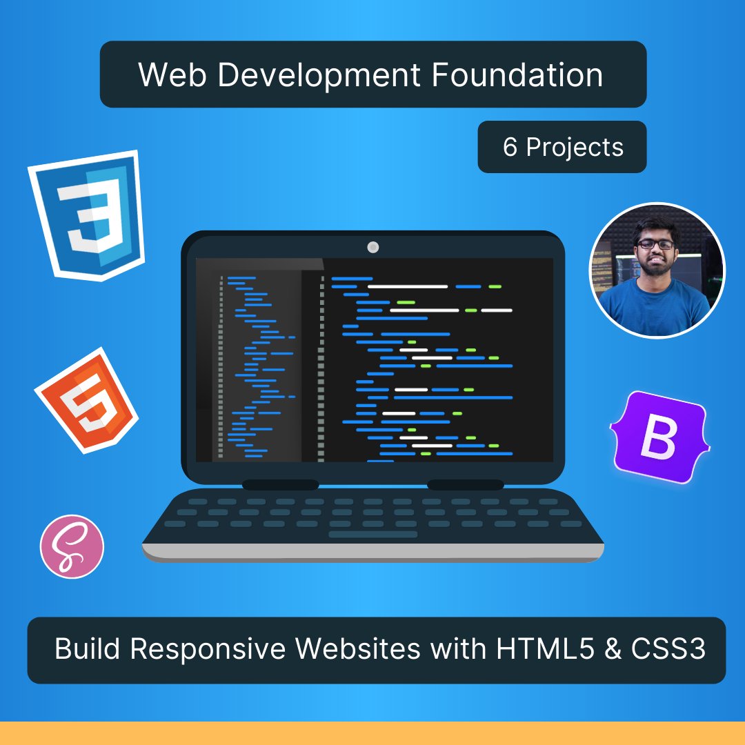 Course Announcement! ⚡

Web Development Foundation - Learn To Build Responsive Websites with HTML5 &amp; CSS3🚀

✅ 130+ Lectures
✅ 6 Projects
✅ 23+ Hours Video Lectures
✅ Active Q/A Support
✅ Certificate of Completion

Enroll today➡️
courses.unwiredlearning.com/s/store/course…