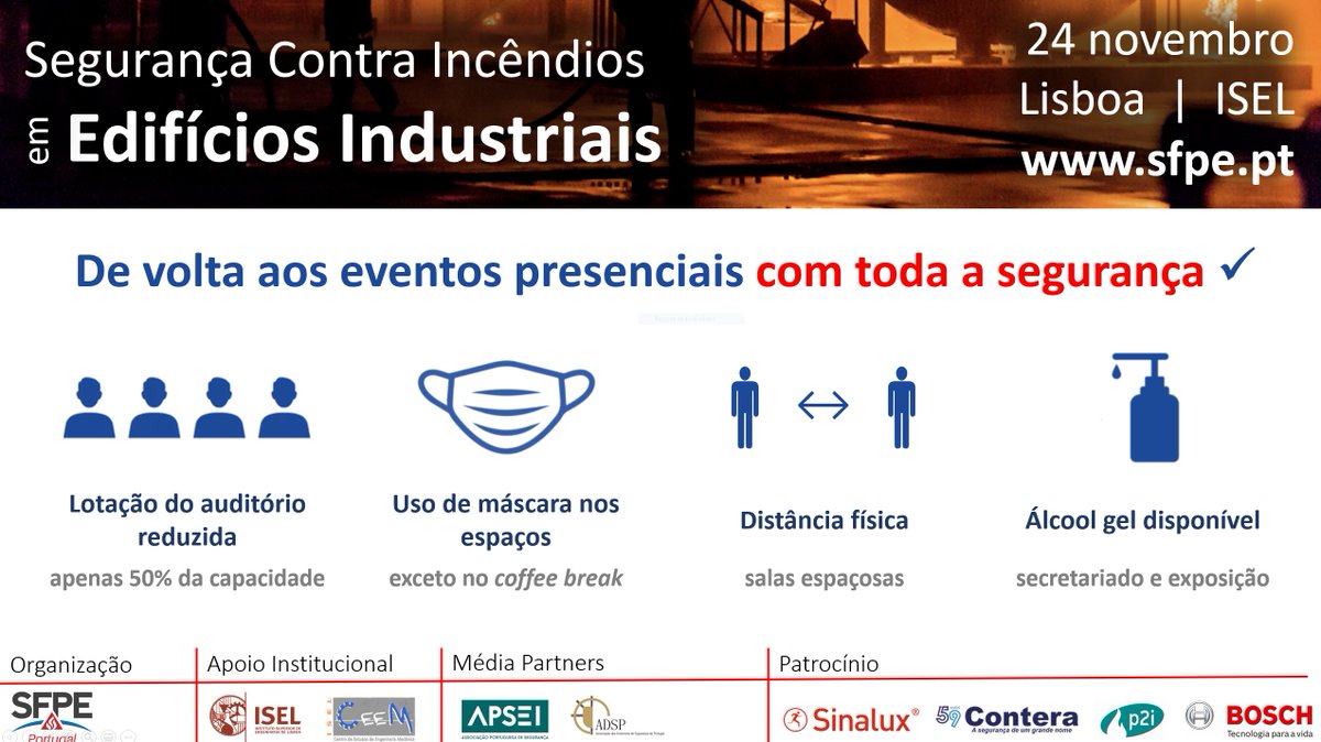 O seminário “Segurança contra incêndios em Edifícios Industriais” marca o nosso regresso aos eventos presenciais. Vamos fazê-lo com toda a segurança,  
sfpe.pt/agenda/?event_…