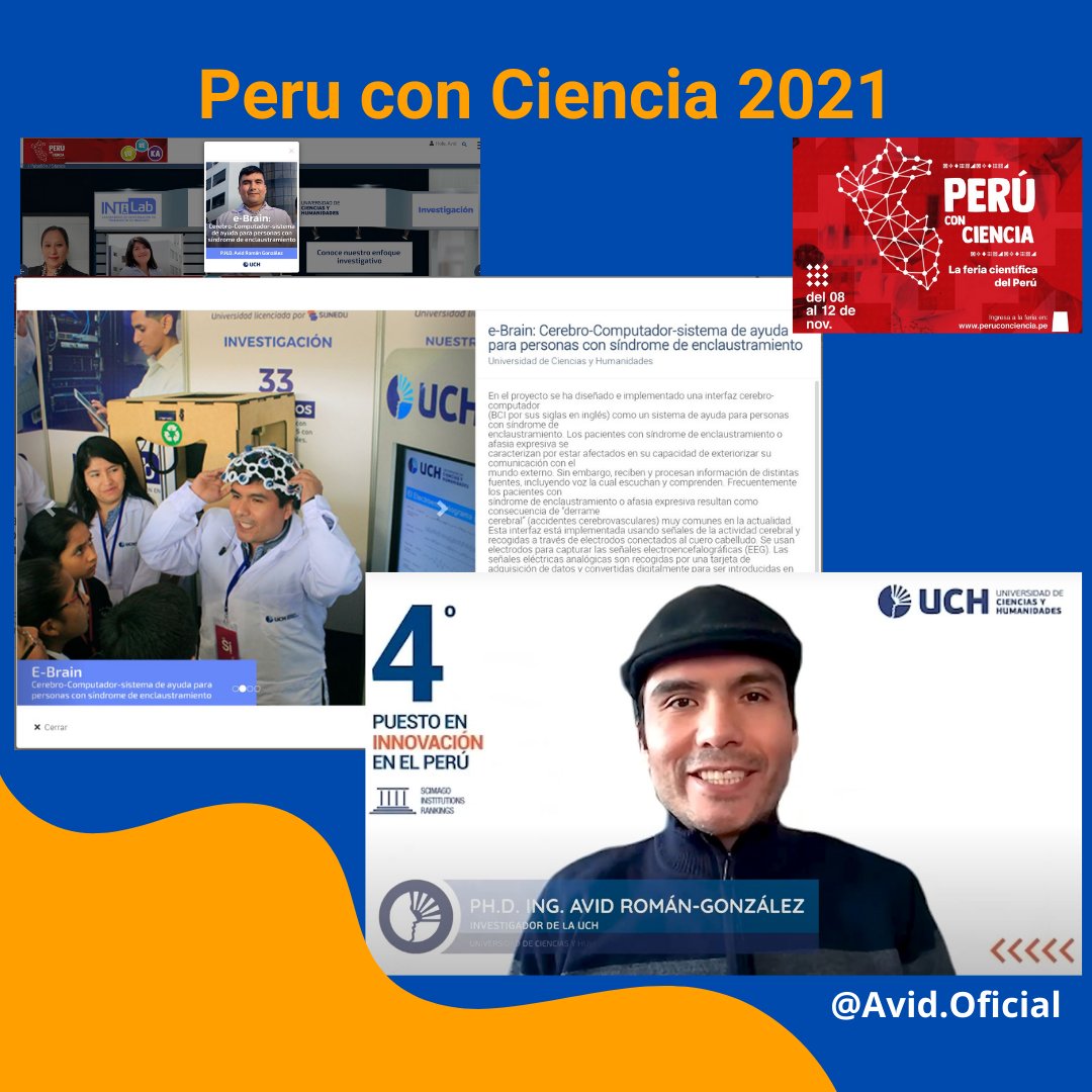 InvestigaAvid's tweet photo. ☝️Siempre es un placer participar de la feria Perú Con Ciencia 2021🔬, organizado por @ConcytecPeru, en esta oportunidad de manera virtual💻.
#PCC2021 #PeruConCiencia #SinCienciaNoHayFuturo #ComunidadBETech #BETechCommunity #Science #Ciencia #eBrain #BCI https://t.co/pQr2azRyeM