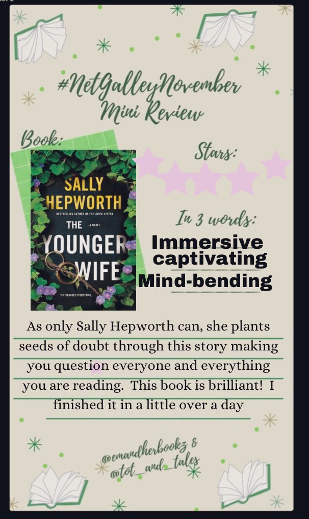 I just finished the ARC for The Younger Wife by @SallyHepworth. It is brilliant! After also loving The Good Sister, she is definitely an auto-buy author for me. Thank you @NetGalley and @StMartinsPress for the ARC #BookTwitter #booktwt #upcomingrelease #book #netgalley
