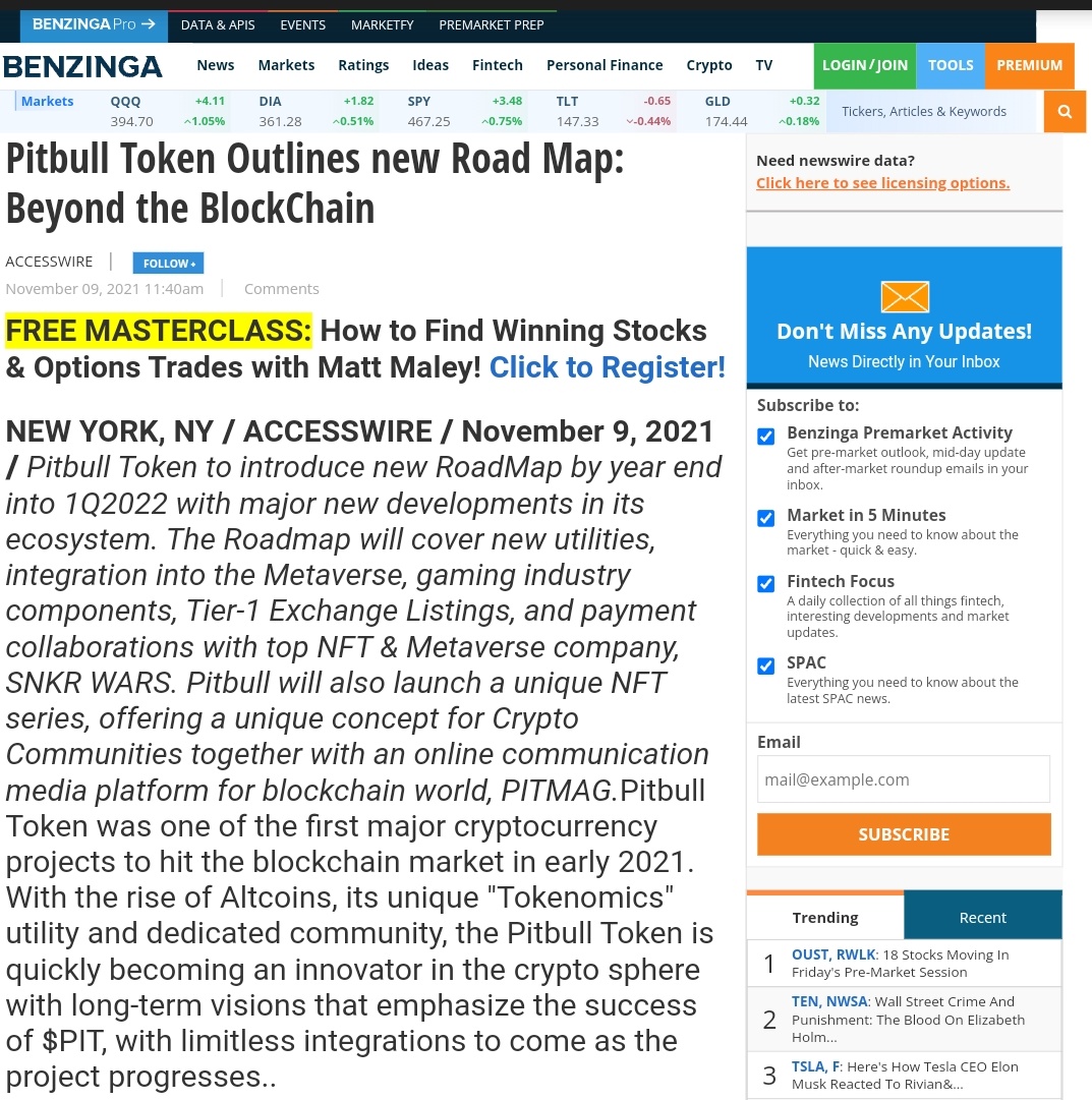 #Pitbull is on the Road🐾🐾

$PIT has started to deliver the steps of new #RoadMap!

Our Roadmap Press Release is also published on <a href="/Benzinga/">Benzinga</a> after <a href="/YahooFinance/">Yahoo Finance</a> 

#BENZINGA is one of the biggest content ecosystem that makes information for readers

Story➡️benzinga.com/pressreleases/…