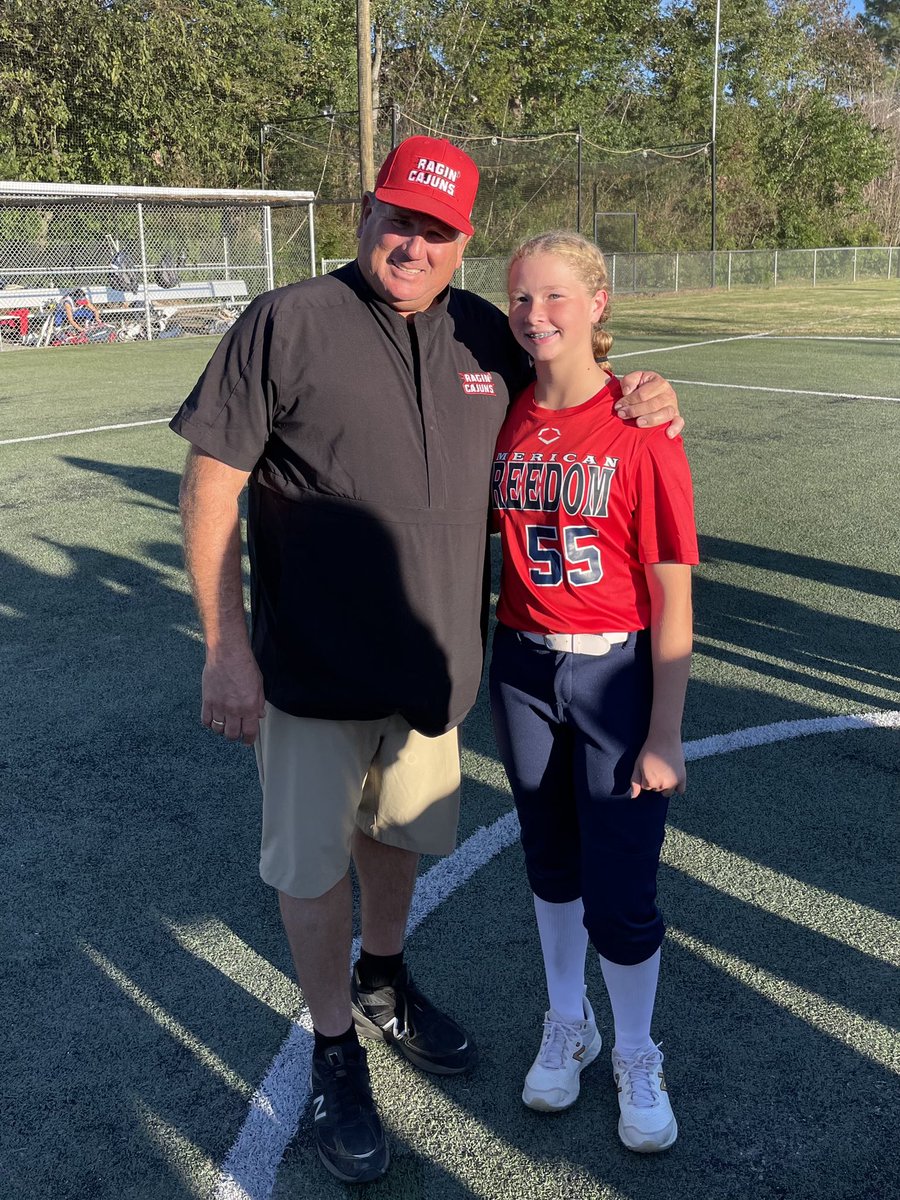 AFGold08's tweet photo. Here’s Grace Johnson (2026 RHC/OF) with Coach Glasco after having a great camp with @RaginCajunsSB.    Love how hard this kid works!

#GeauxCajuns🌶 
#AFStrong https://t.co/J4ofPUe5oo