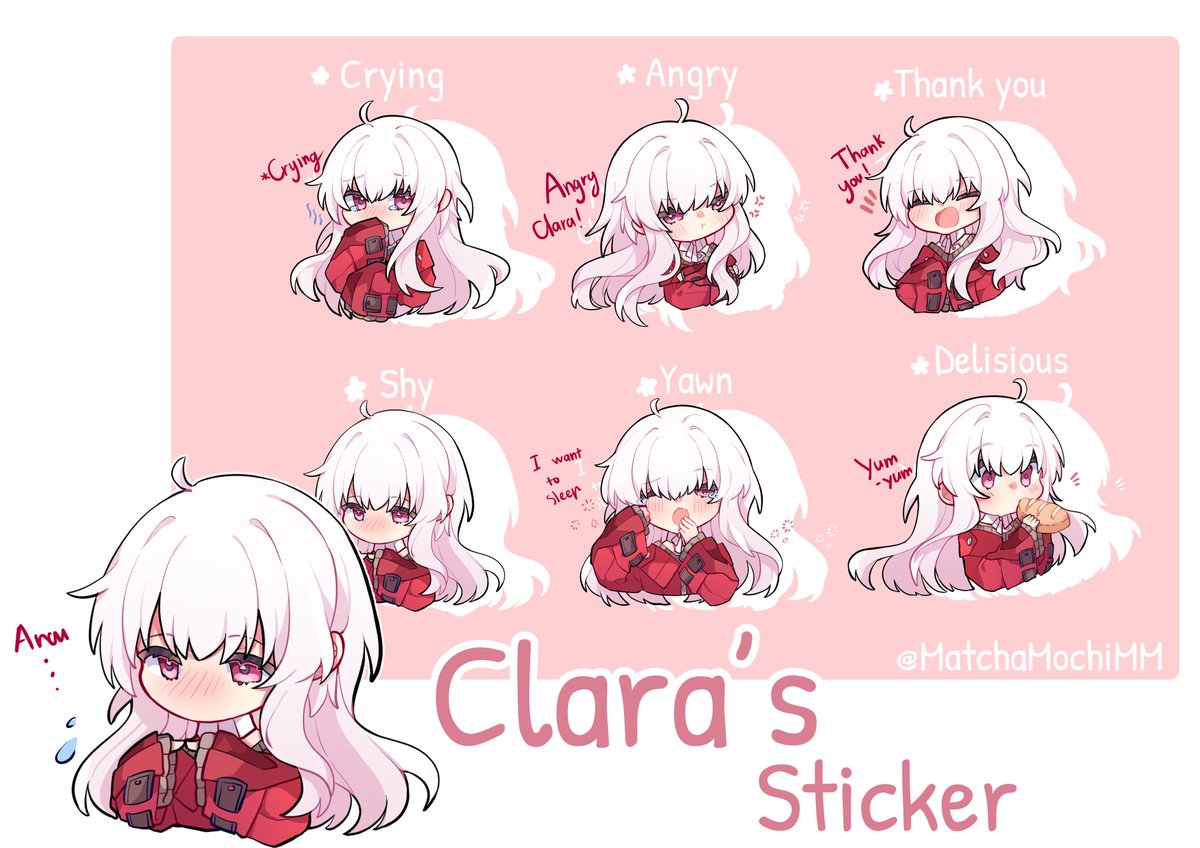 MatchaMochiMM's tweet photo. I draw some stickers for Clara~
Feel free to use except for commercial use 
Full HD drive https://t.co/UkCgemXNqS

#HonkaiStarRail #FANART #Clara #クララ #崩壊スターレイル https://t.co/Ioa7MdKYn7