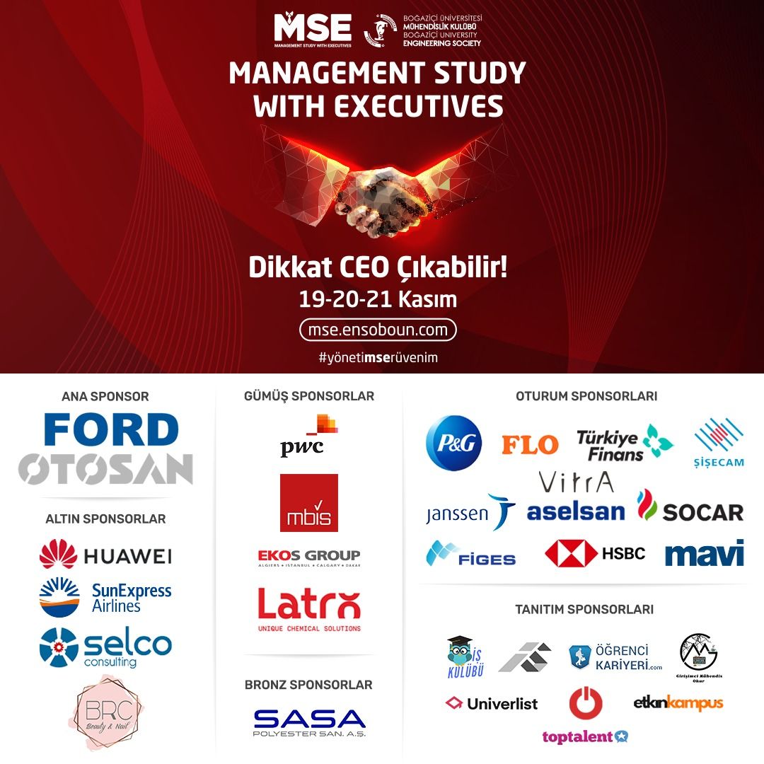 Bu yıl 11.sini düzenleyeceğimiz en prestijli kariyer zirvelerinden biri olan MSE 19-20-21 Kasım'da hibrit olarak gerçekleşecek. 🤩
Detaylı bilgi için Instagram sayfamızı (@msebogazici) ziyaret edebilirsin!  
Biletler için: biletino.com/e-dl5
#yönetiMSErüvenim