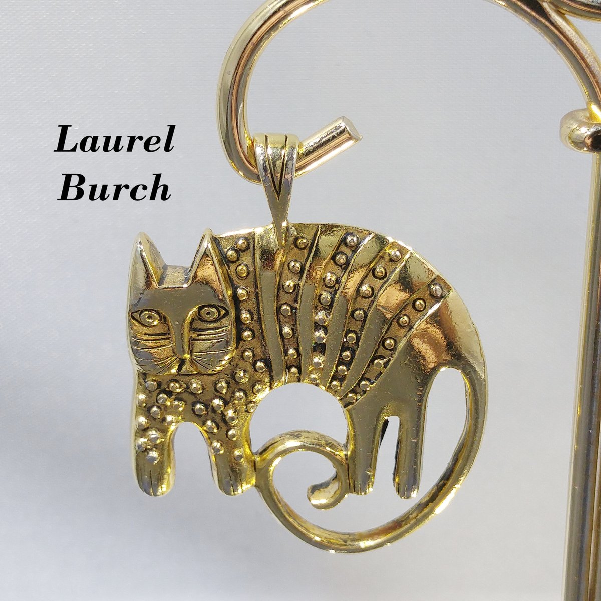 #etsy shop: Laurel Burch Cat Puffy Pendant, Double Sided, 1980s Vintage Jewelry etsy.me/3wSPDTS #gold #animal #animals #black #women #bohohippie #laurelburch #vintagependant #vintagejewelry