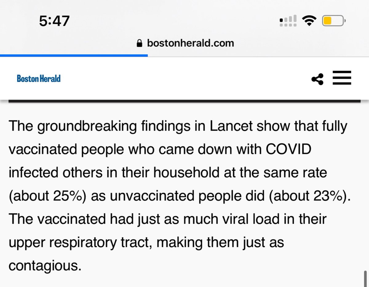 drsimonegold's tweet photo. Also:

“fully vaccinated people who got COVID infected others in their household at the same rate (about 25%) as unvaccinated people did (23%).

The vaccinated had just as much viral load in their upper respiratory tract, making them just as contagious.” https://t.co/aEtURYTNTm