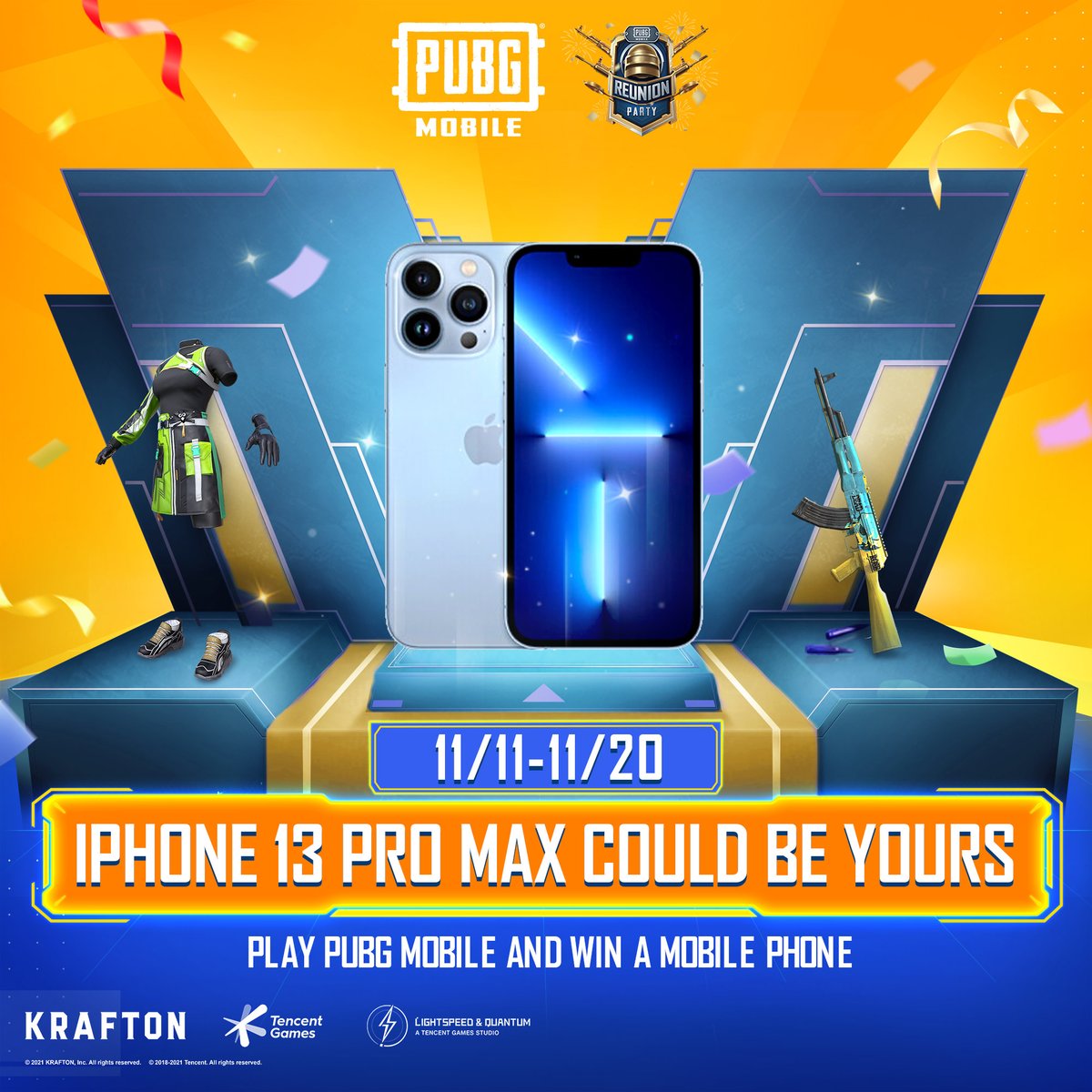 It's time for an UPGRADE! 🔧 

Participate in the PUBG MOBILE Reunion and you could get your hands on an iPhone 13 Pro Max!

🔗  pubgmobile.live/Reunion

#ReunionParty #PUBGMReunion #PUBGMOBILE