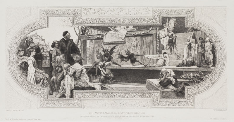 NGPrague_bot's tweet photo. Wilhelm Woernle - engraver, Franz Matsch - inventor - Mediaeval Mystery Play Theatre (1886-1887), after the ceiling fresco for the Burgtheater in Vienna(1886-1887) https://t.co/W6FoC16fc8 https://t.co/OnwzZCbQpt