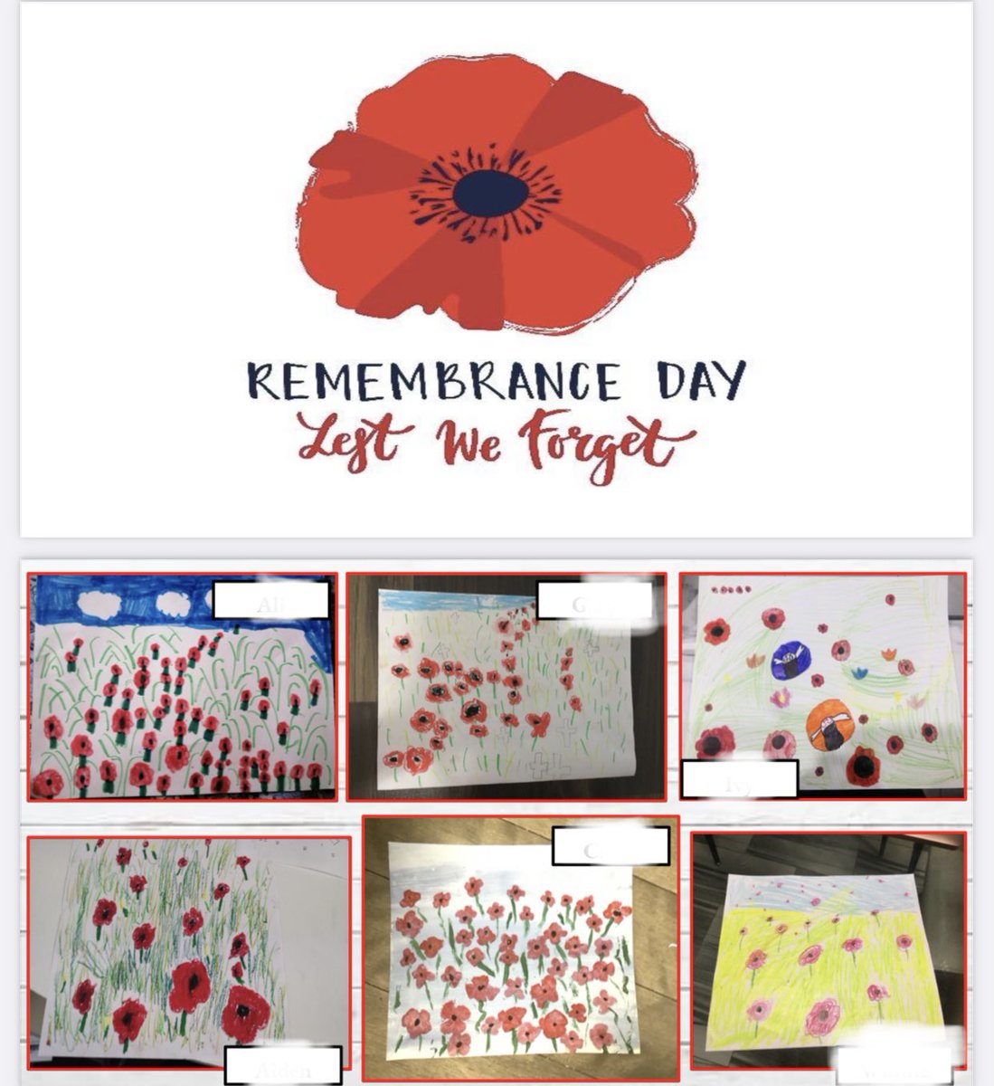 20Irenec's tweet photo. Remembrance Day 2021 #LestWeForget #VirtualSchool #FlandersFieldArt Grade2/3 https://t.co/DbHKuLsEvZ