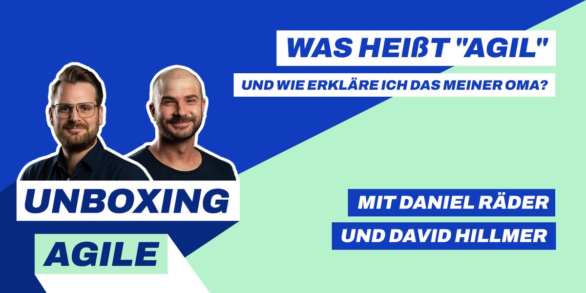 Unboxing Agile Podcast (@unboxingagile) on Twitter photo 👵 "Agil" leicht erklärt? Wir bringen dir den Begriff näher und beschreiben es mit Worten, welche unsere Omas auch verstehen.
🎧 <a href="/geraederter_dan/">Daniel Räder</a> und <a href="/HelloAgileDe/">David Hillmer</a> wünschen euch viel Spaß beim Hören.
👉 unboxing-agile.podigee.io/1-was-heisst-a…
#SaturdayReplay 👵 "Agil" leicht erklärt? Wir bringen dir den Begriff näher und beschreiben es mit Worten, welche unsere Omas auch verstehen.
🎧 <a href="/geraederter_dan/">Daniel Räder</a> und <a href="/HelloAgileDe/">David Hillmer</a> wünschen euch viel Spaß beim Hören.
👉 unboxing-agile.podigee.io/1-was-heisst-a…
#SaturdayReplay