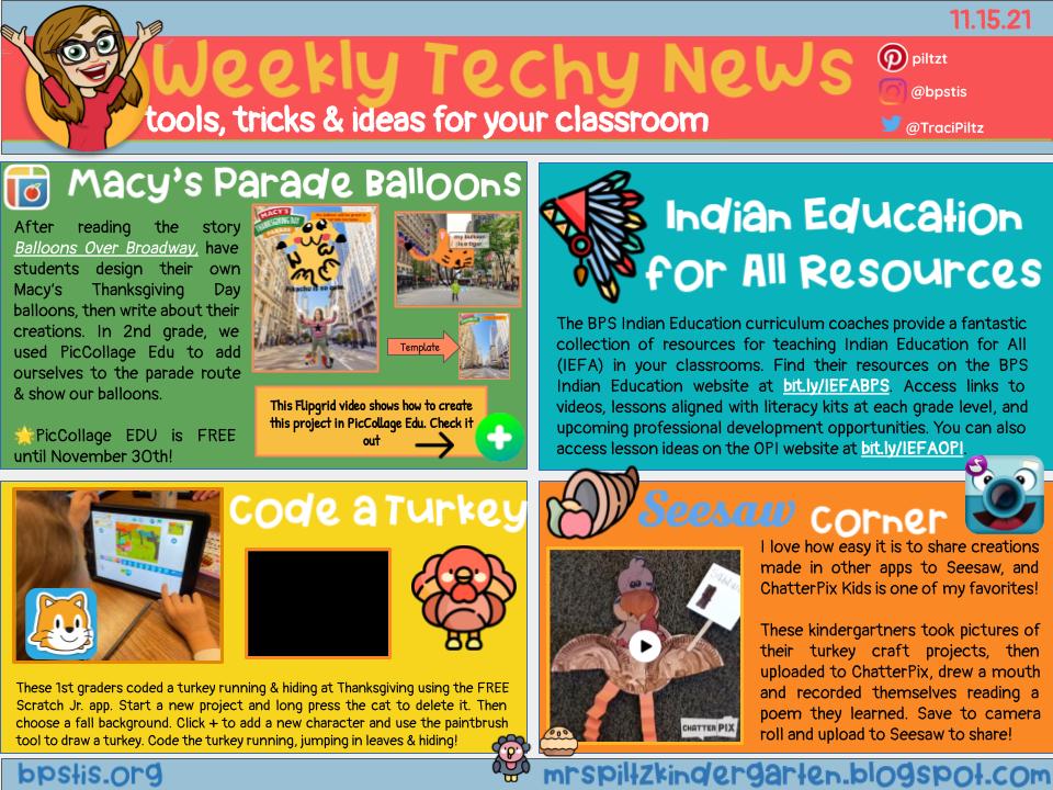 Gobble up Weekly Tech-y News📰
🎈Macy's Parade Balloons using <a href="/PicCollage/">PicCollage</a> 
🦃Code a turkey w <a href="/ScratchJr/">ScratchJr</a> 
🗣️Use <a href="/ChatterPixIt/">ChatterPix</a> to make a turkey talk, then save to <a href="/Seesaw/">Seesaw</a> 
🍂Indian Ed for All #IEFA resources from @BillingsSchools &amp; <a href="/MontanaOPI/">MT OPI</a> 
➡️bit.ly/3qD2HM4
#MTEdChat