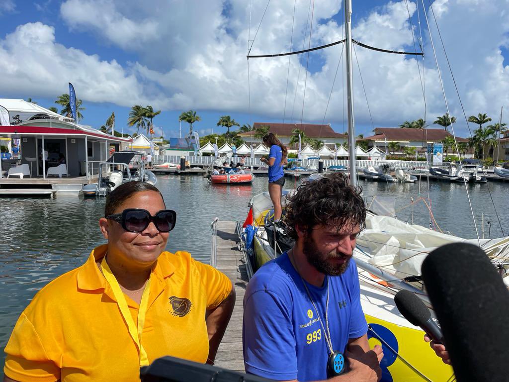 DitGustave's tweet photo. Arrivée du skipper, #AlbertoRiva de #Ediliziacrobatica team sur la #minitransat2021 @ComStfrancois. Accueilli comme il se doit par @CRGuadeloupe et @ComStfrancois. https://t.co/FYYFQE5CD4
