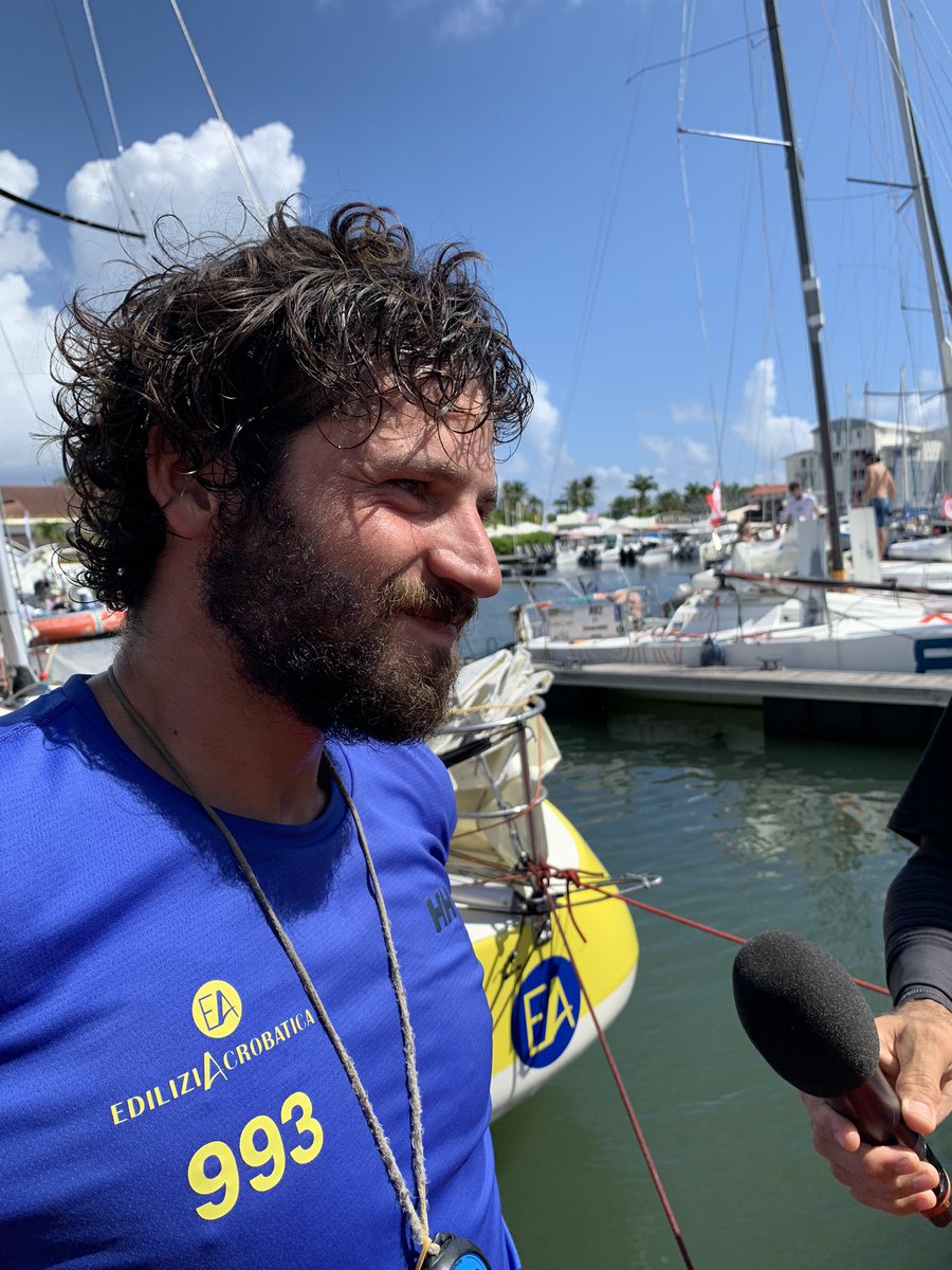 DitGustave's tweet photo. Arrivée du skipper, #AlbertoRiva de #Ediliziacrobatica team sur la #minitransat2021 @ComStfrancois. Accueilli comme il se doit par @CRGuadeloupe et @ComStfrancois. https://t.co/FYYFQE5CD4
