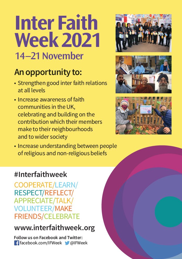 #InterFaithWeek, 14-21 November
is a time when the spotlight is on the tremendous contribution that faith communities make to society and on work for inter faith understanding and cooperation in the UK.