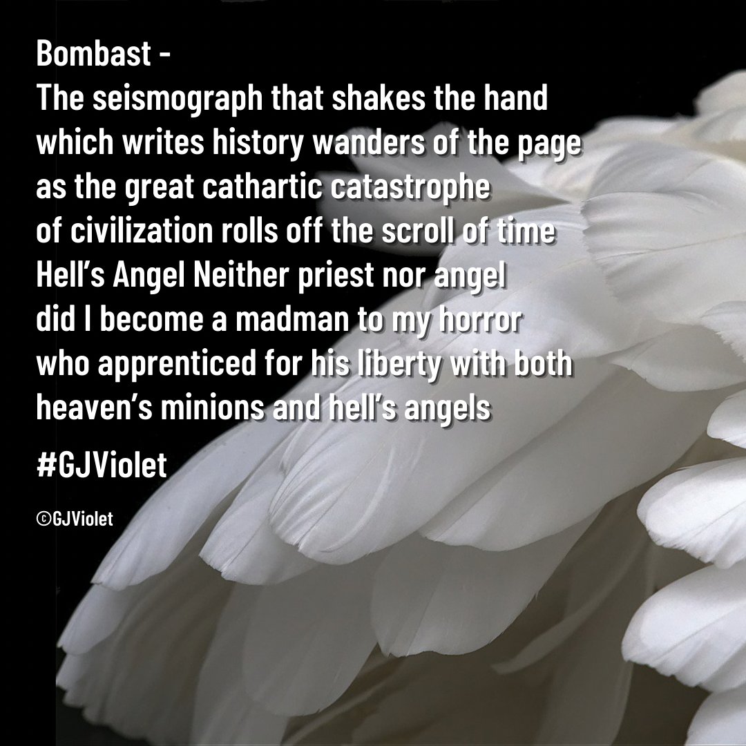 readgjviolet's tweet photo. Bombast - 
PART 2
Hell’s Angel Neither priest nor angel
did I become a madman to my horror
who apprenticed for his liberty with 
both heaven’s minions and hell’s angels

#GJViolet
©GJViolet
------------------
#poetsociety #poetssociety #poetsandwriters #poetsdaily #poets https://t.co/84p3A2OvKI