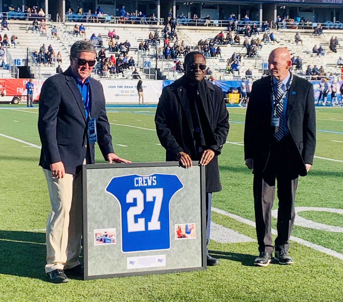 MattCrewsTN's tweet photo. Thanks to @MTSU President Dr. Sidney McPhee and Lt. General Keith Huber of the @MTVetCenter for making yesterday such and incredible experience for me and my family!! @MT_FB overcoming me losing the coin toss for a 50-3 win was a nice addition to a special day. #iamtrueblue https://t.co/6PXFey3EYv