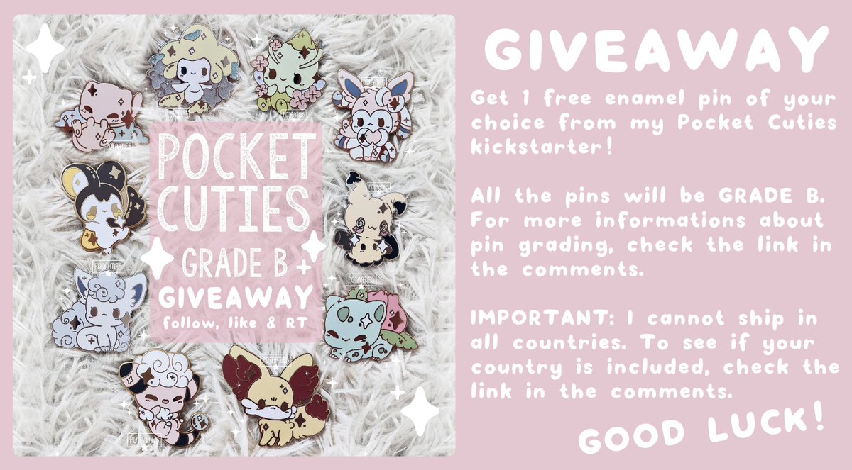 potaaties's tweet photo. 🌸ENAMEL PIN GIVEAWAY!!! 🌸
Win 1 free grade B pin from my Pocket Cuties kickstarter ✨ free shipping!!
Check the first comment to know more about grade B and shipping.

🌸RULES:
• follow @potaaties
• like this post
• RT this post

Ends on November 21!! Good luck ♥ https://t.co/65juToI7IW