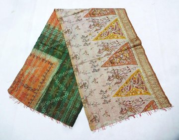 Silk Kantha Scarf  Head Wrap Stole Dupatta Hand Quilted Women Bandanas headband KJ12