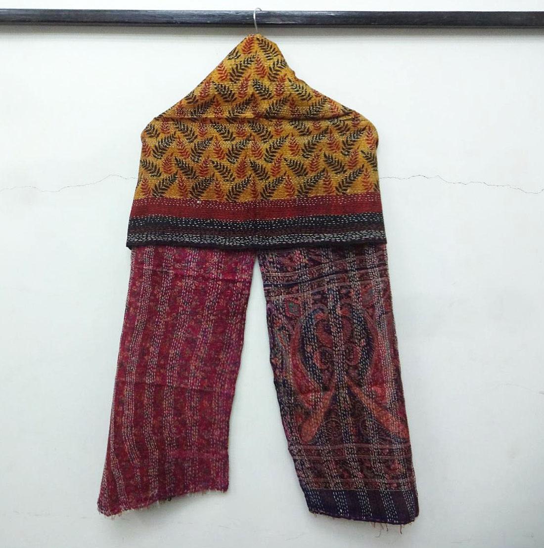 Silk Kantha Scarf Vintage Neck Wrap Stole Dupatta Hand Quilted Women Shawl KJ26