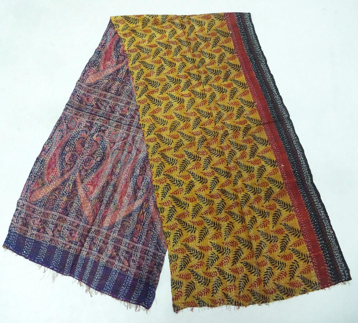 Silk Kantha Scarf Vintage Neck Wrap Stole Dupatta Hand Quilted Women Shawl KJ26