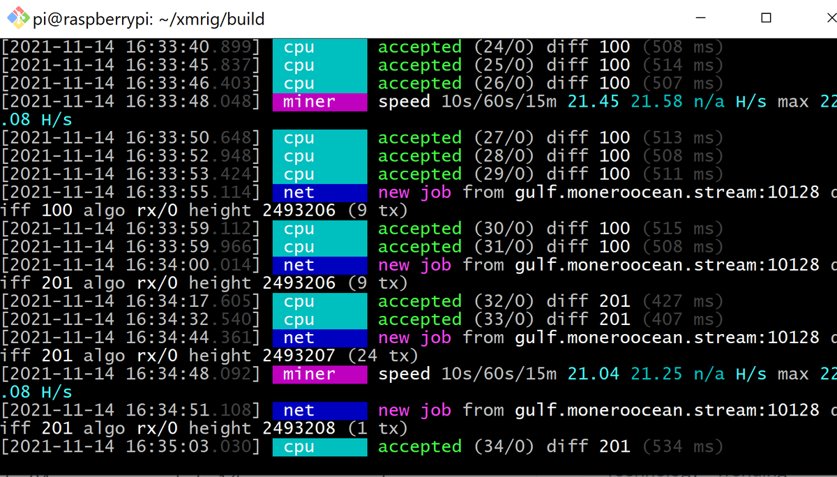 longerini's tweet photo. Mining monero on a raspberry pi 3. Making about -1 cent per day lol! https://t.co/JoOHTyeH7Q