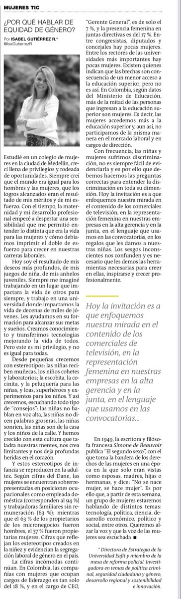 IsaGutierrezR's tweet photo. Hoy me estreno como columnista de @elcolombiano. 

Con un grupo de mujeres @mariabibibotero @CatyRengifo @Lulusitah @julivelasquez82 y Juliana Restrepo, estaremos alzando nuestras voces. 

El link aquí: https://t.co/4hlitSTznR https://t.co/tpRCVCqPhr