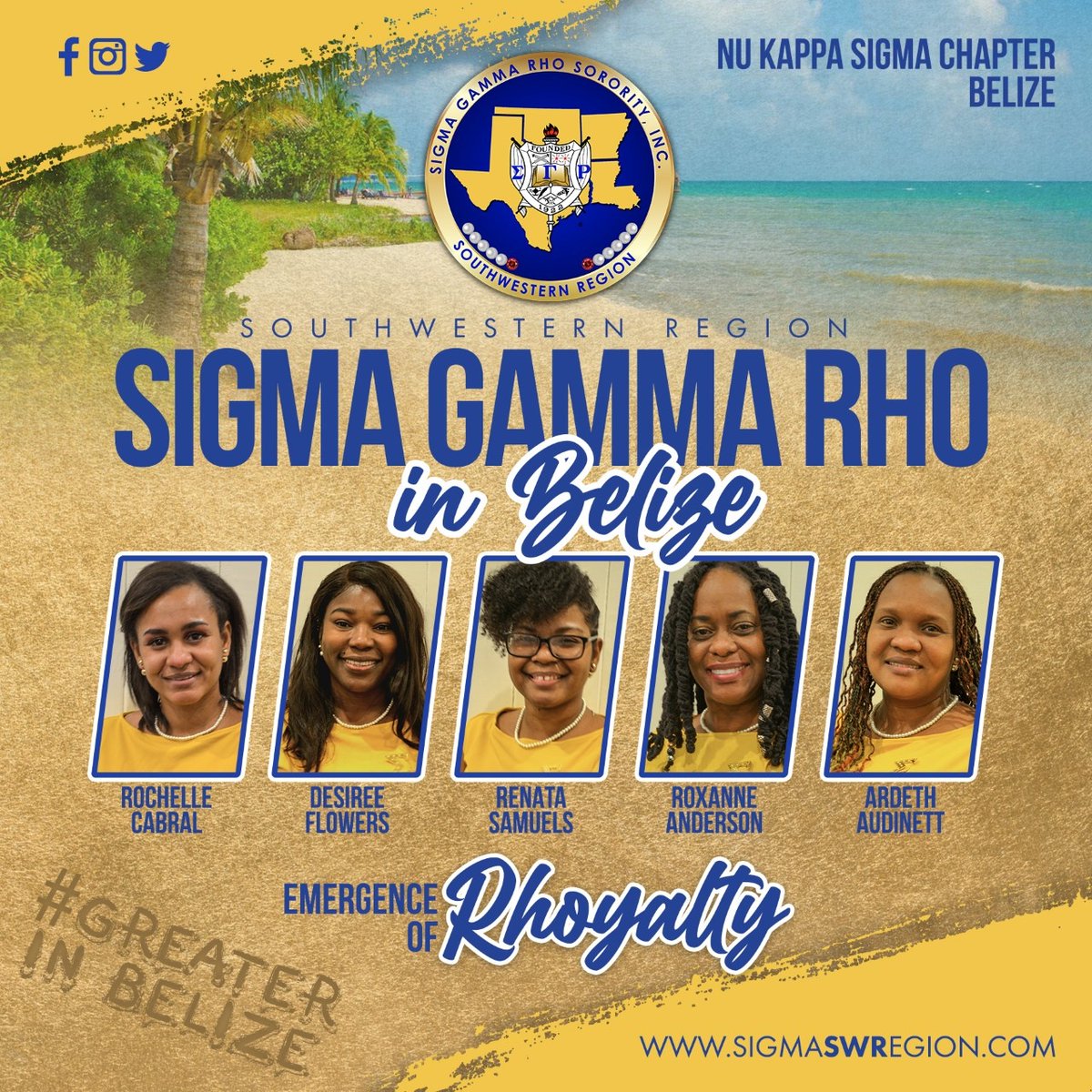 SGRho's tweet image. We&apos;re proud to announce the chartering of the Nu Kappa Sigma Alumnae Chapter in Belize.

In addition, the Southwestern Region in partnership with the Centennial Planning Team presented a $10,000 BZD donation to support the city of San Pedro&apos;s.

#SigmaGammaRho #SGRho #Greater
