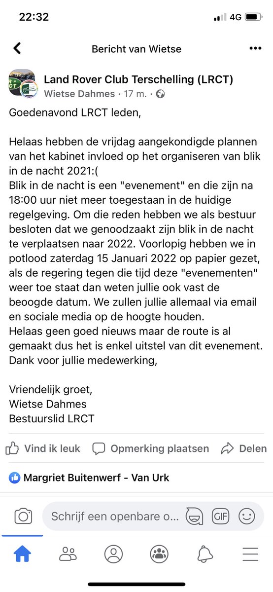 LRCTerschelling's tweet photo. Leden LRCT, zie onderstaand bericht over het niet doorgaan van Blik in de Nacht 2021. https://t.co/VmDcDYjeUN