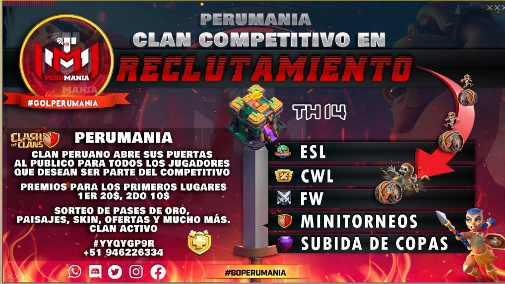 Reclutamiento ❤️👍 Perúmania
Clan Activo, Donadores y Divertido
link.clashofclans.com/es?action=Open…