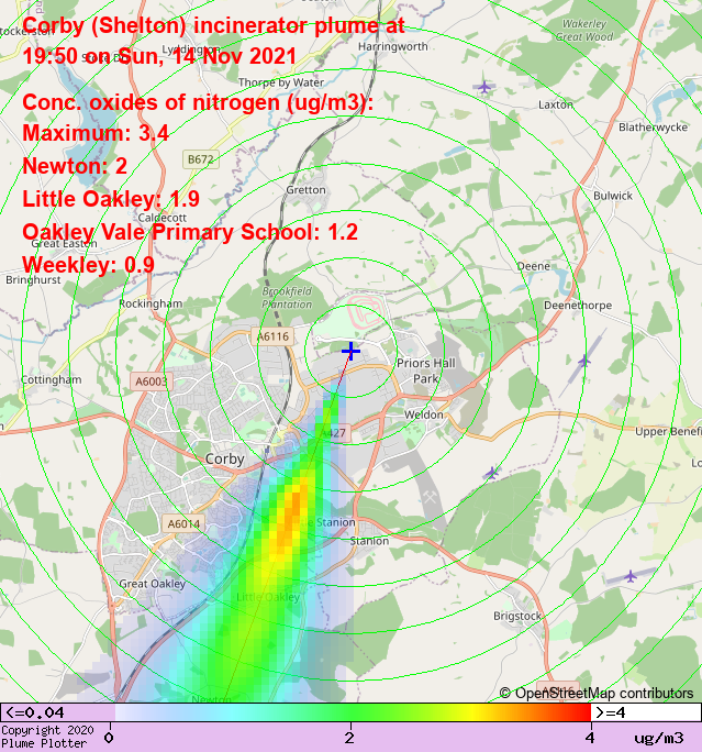 plumeplotter's tweet image. Latest Corby (Shelton) incinerator plume plot, 19:50 14/11/21 #Newton #LittleOakley #Weekley plumeplotter.com/corbyshelton/