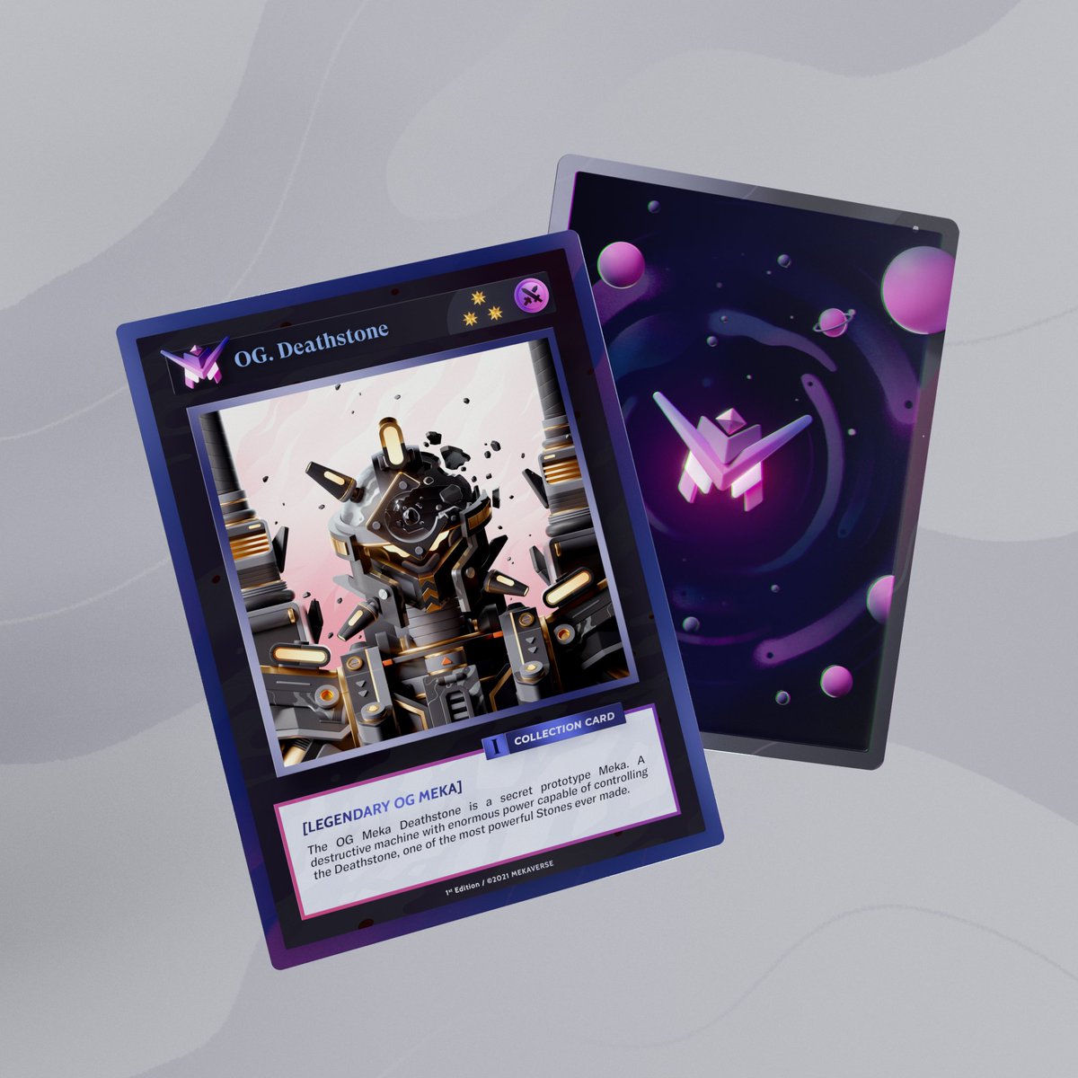 Two days ago, the Legendary Meka "OG Deathstone" was acquired for 53ETH! ✨🤖

Let's show you some work in progress! 🛠️
We are experimenting with 1/1 unique high-quality physical cards! 🤍🃏

We can't wait to share more with you! 👀