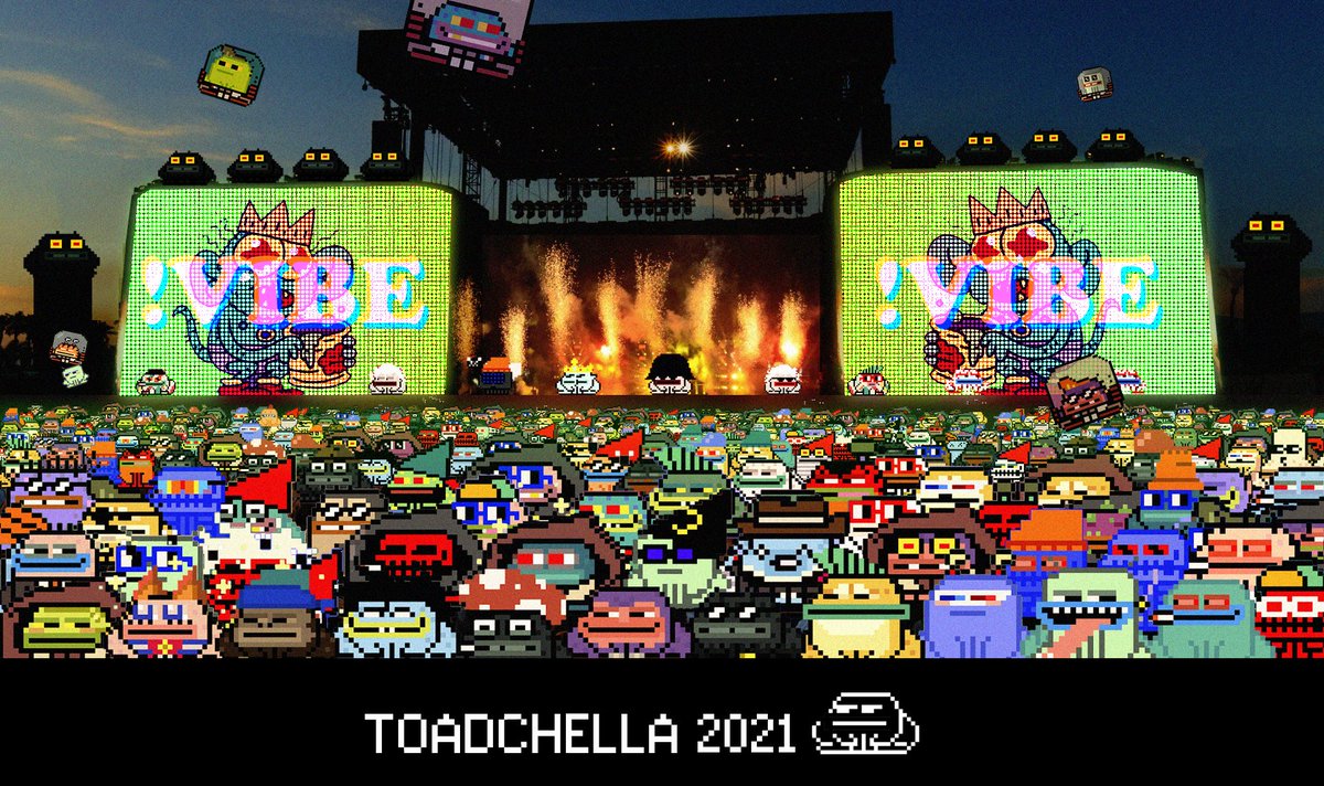 Finally, the time has come to get your !vibe on!

Club Nyan <a href="/NyanCat/">Nyan Cat</a> will be hosting our first Toadchella event this Saturday, November 20th in <a href="/decentraland/">Decentraland</a>. 

Come for some great music, !vibes, POAP, and much more! (DJ/Artists + link to the club will come during the week)

💚💚