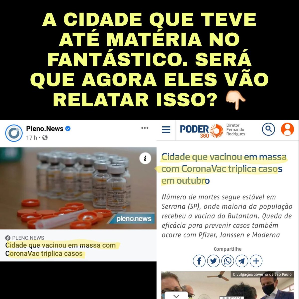 ZazaS_'s tweet photo. A cidade que vacinou em massa, Serrana, que fez parte de experimento do Instituto Butantan sobre a efetividade da CoronaVac, triplicou o número de casos... 

https://t.co/izxdbENLhk https://t.co/kcgs3cYdAT
