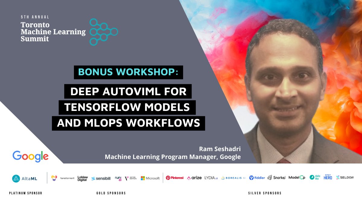 TMLS_TO's tweet image. As an ML instructor on @coursera and current ML consultant for @Google, learn how to apply deep learning models to structured data, #NLP and image problems with Ram Seshadri,  using his latest deep learning AutoML library called Deep AutoViML at #TMLS2021