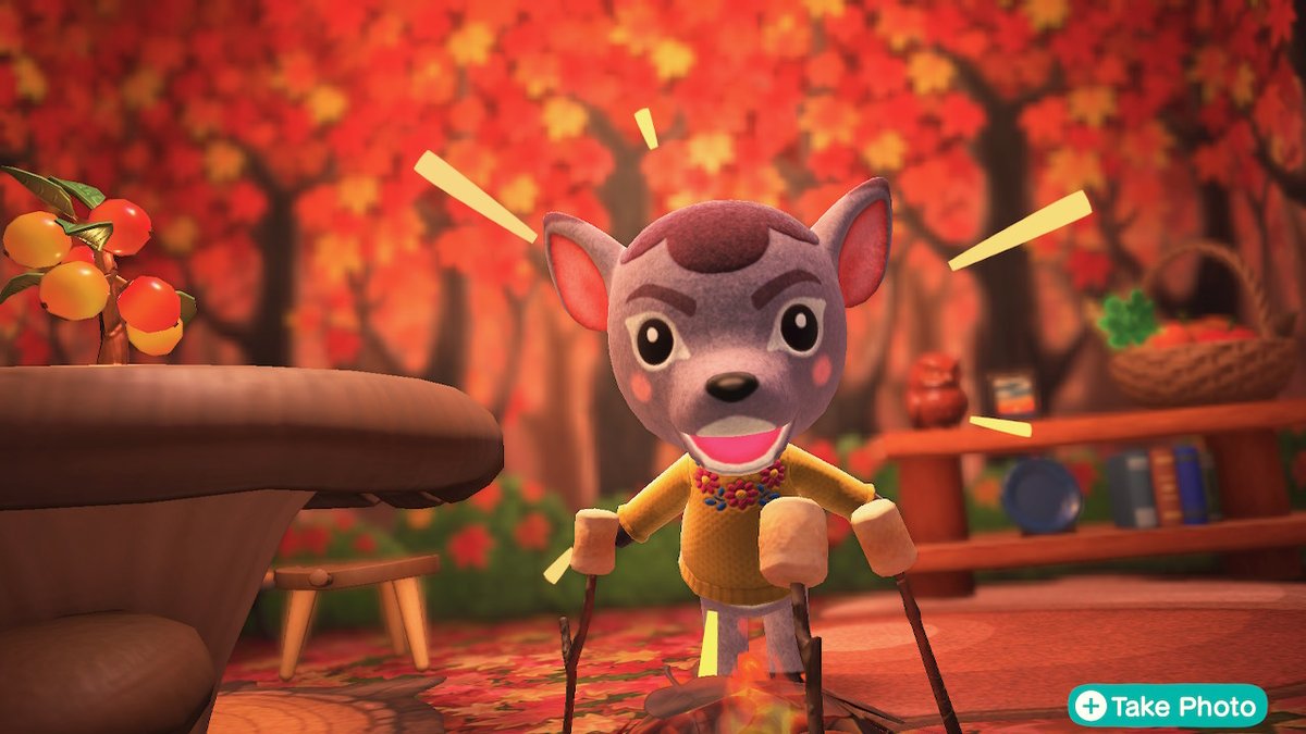 MontunuiMilly's tweet photo. a lttle slice of fall
think she likes it lolol #acnh #happyhome https://t.co/Vsx9TasdyI