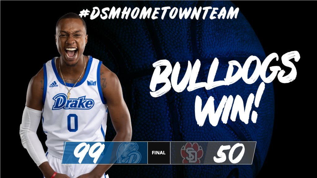 Bulldogs win 99-50!

#DrakeALLIN 
#DSMHometownTeam