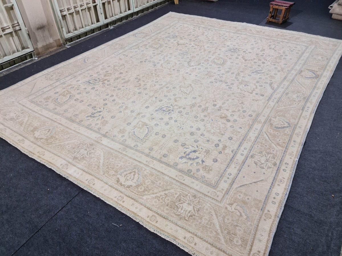 Excited to share the latest addition to my #etsy shop: 9.5X12.5 feet Faded Oversize Wool Rug/ Hand Knot Turkish Rug/ Large Area Rug/ Vintage Oushak Rug/ Oriental Carpet/ Beige and Blue Area Rug etsy.me/3kB8qOG #bedroom #wool #area #bohemianeclectic #beige #orie