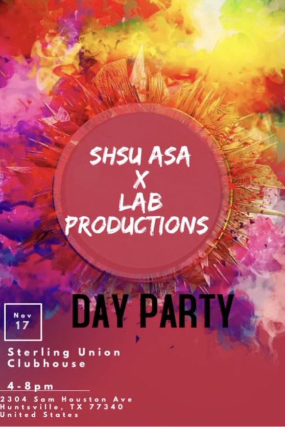 damnsamyktv's tweet photo. @SHSU_ASA x @labproductionz1
Lets Darty ☀️🥂
• NOV 17th
• 4-8pm
• Sterling Clubhouse
Show up and show out☄️😎
#SHSU #SHSUASA #SHSU21 #SHSU22 #SHSU23 #SHSU24 #SHSU25 #ASAWeek #LabProductionz🧪 https://t.co/Uu7193YRyF