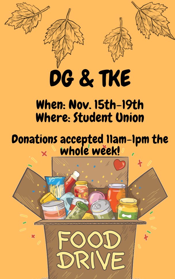 Bring out all your extra canned food this week to help families in need this Thanksgiving!! Us and <a href="/DeltaGamma_NKU/">DELTA GAMMA ☆ ZETA SIGMA</a> will be in the SU collecting from 11-1 all week.