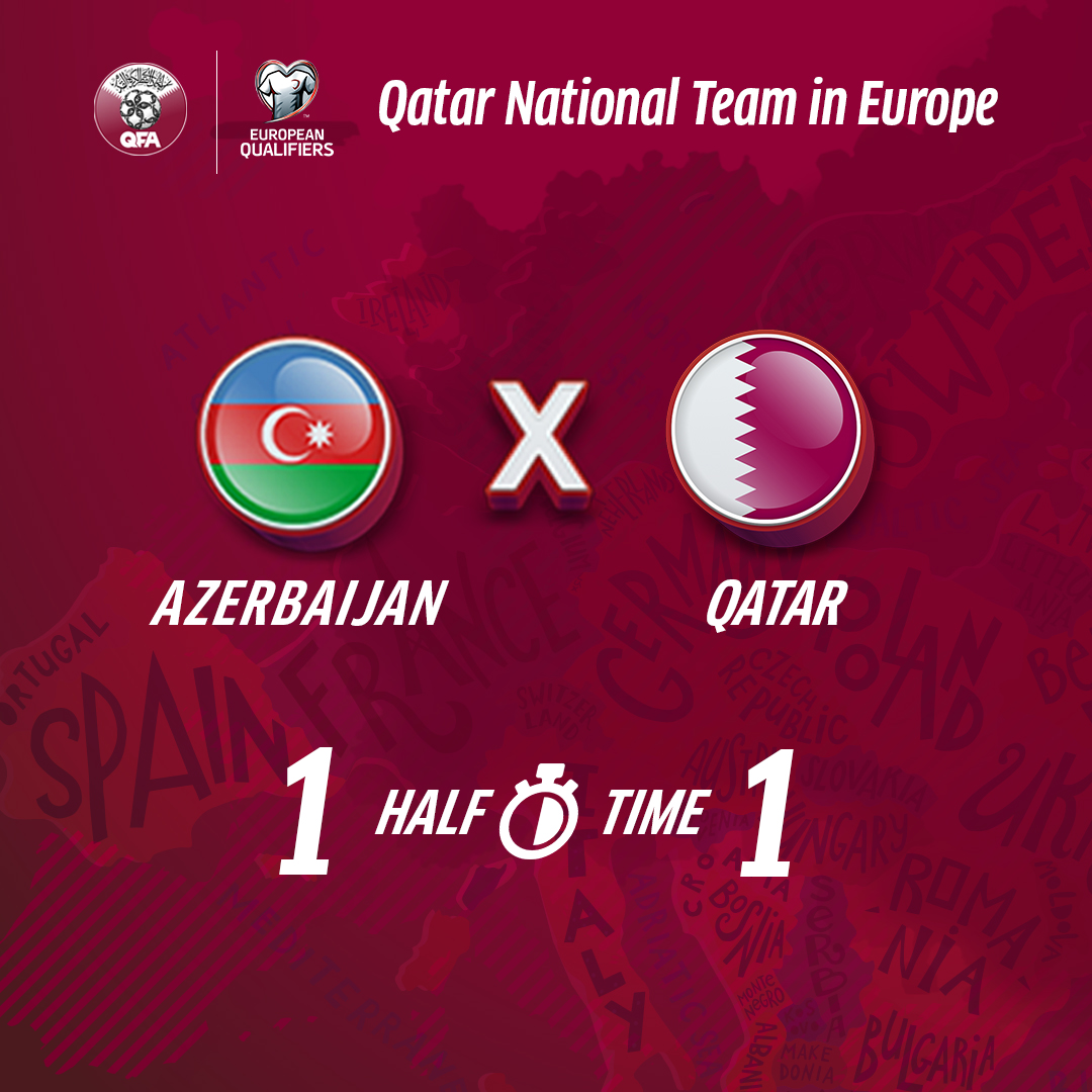 QFA_EN's tweet photo. โฑ Halftime!
Azerbaijan 1-1 Qatar
#QatarInEurope
#EuropeanQualifiers https://t.co/nPRlbV2Cym