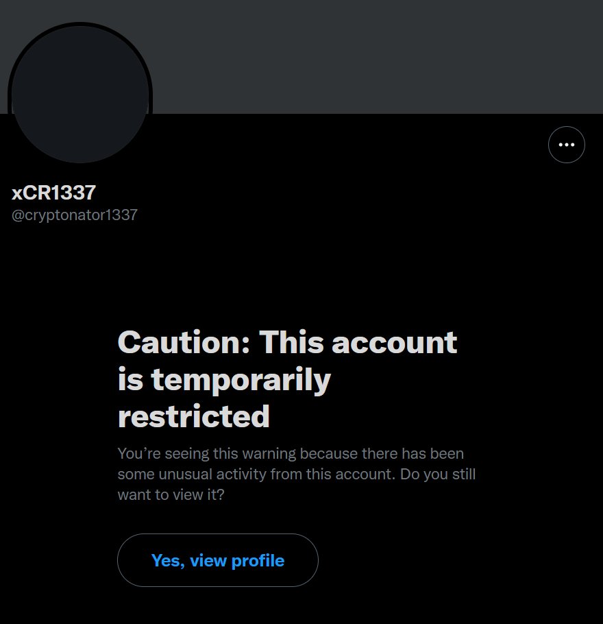 CryptoGensler's tweet photo. Twitter has finally locked the account of one of CT's most notorious scam artists. Great work guys!

Turns out he's also a child predator. 🤮

He made a new alt account ( @xCR1337) I think everyone should report it as well. This sick person should not be allowed on the internet. https://t.co/8kCVKIW7PN