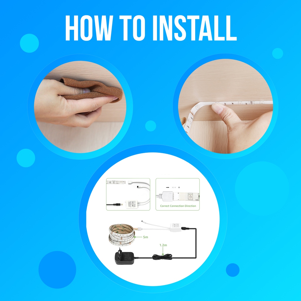 How to Install Waterproof LED Strip Lights

Step 1. Clean walls/object surfaces.
Step 2. Tear off the 3M super glue, and stick on the strip light to the desired surface.
Step 3. Connect the strip light and the controller 
Step 4. Hook up to power, illuminate the strip light