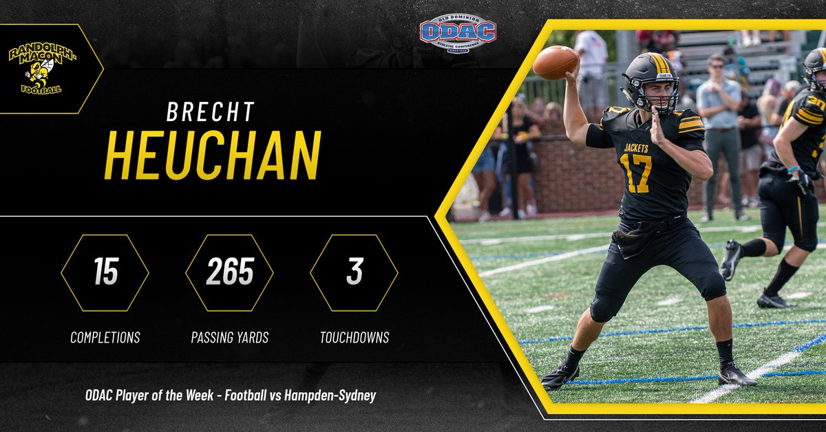 Brecht Heuchan of <a href="/RMCfootball/">𝗥𝗔𝗡𝗗𝗢𝗟𝗣𝗛-𝗠𝗔𝗖𝗢𝗡 𝗙𝗢𝗢𝗧𝗕𝗔𝗟𝗟</a> is <a href="/odacathletics/">ODAC</a> Offensive Player of the Week. rmc.prestosports.com/sports/fball/2…