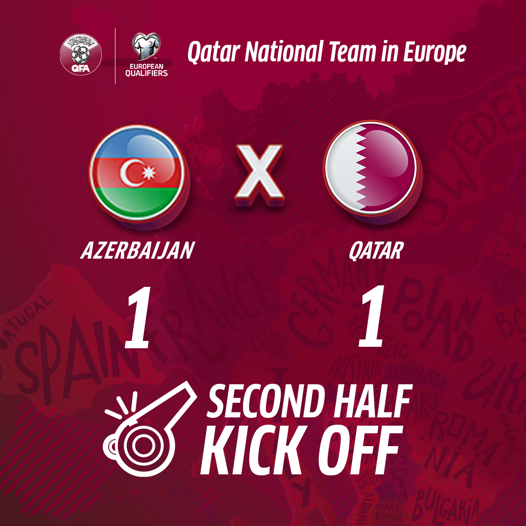 QFA_EN's tweet photo. โฑ Second half kick-off!
Azerbaijan 1 - 1 Qatar
#QatarInEurope
#EuropeanQualifiers https://t.co/1npLta7OlX