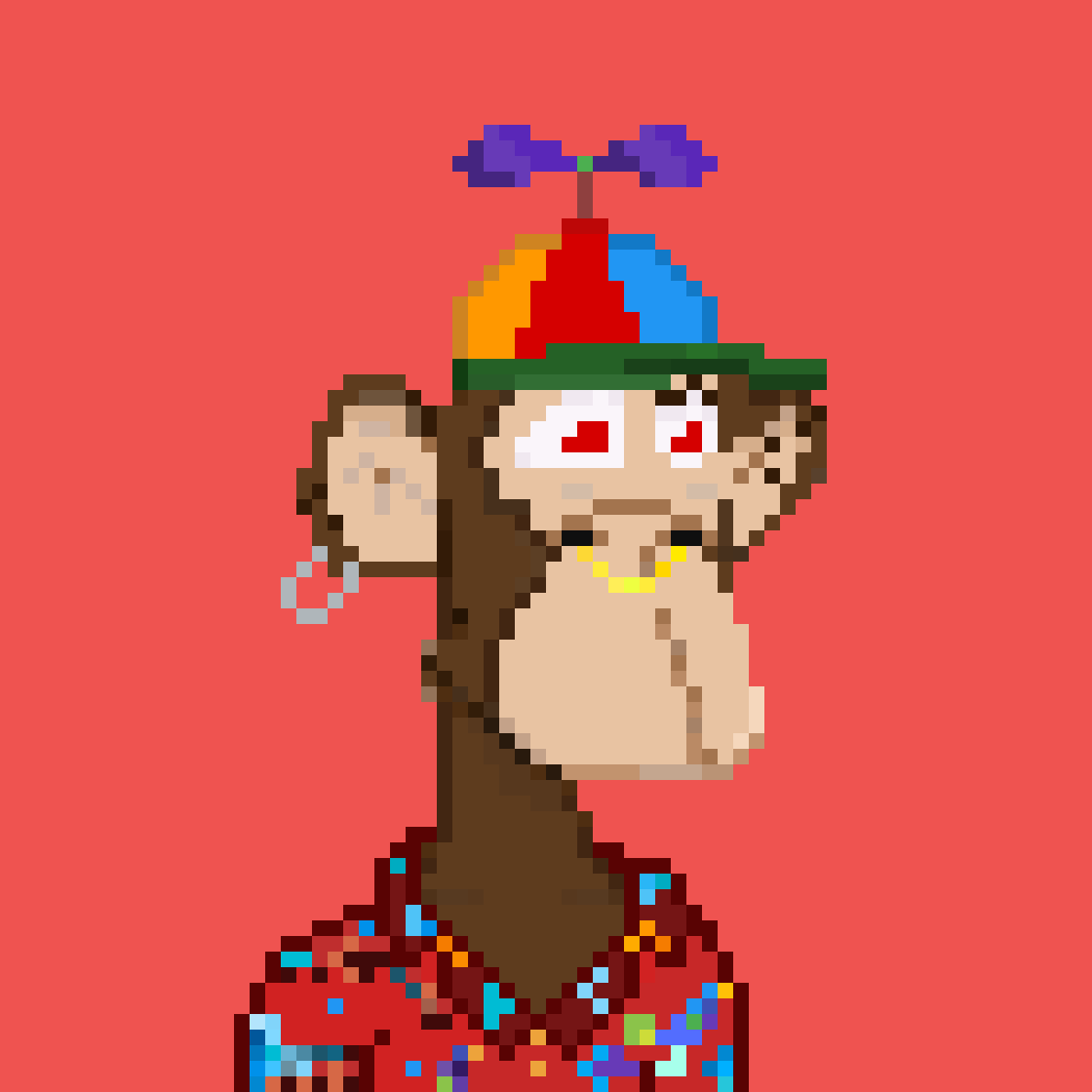 PixelApeYC's tweet photo. Pixel Ape Yacht Club #119
Background: Red,
Clothes: Hawaiian,
Earring: Silver Hoop,
Eyes: Red,
Fur: Brown,
Hat: Propeller Cap,
Mouth: Nose Ring.
https://t.co/Ytsh0nES44 @opensea #NFT #NFTs #NFTCommunity #dropyournft https://t.co/aJ6XYLKhvj
